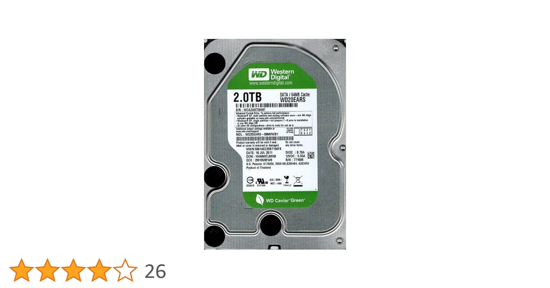 WD Green 2TB HDD デスクトップ用 Amazon.com: WD Green 2 TB Desktop Hard Drive: 3.5 Inch, SATA